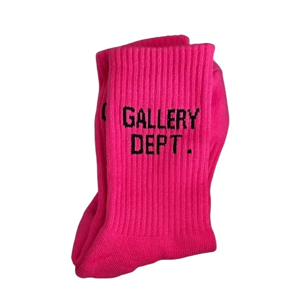 Gallery Dept. Woven Stretch Socks Womens Small 4-6.5 Pink Ribbed Cotton BLK Logo